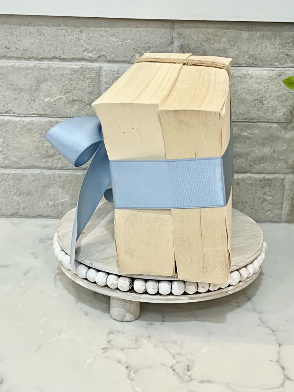White Decorative real Book Stack with Light Blue Ribbon - Love Always